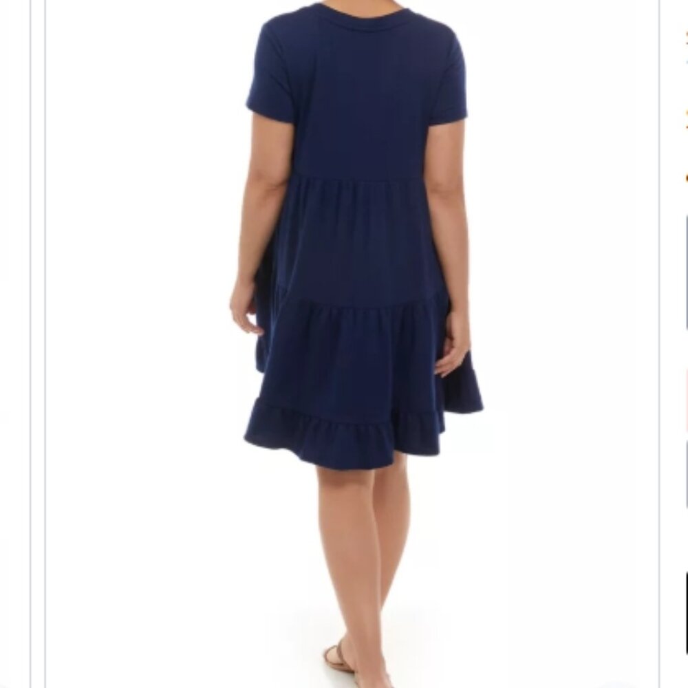 Crown & Ivy™ Navy Women's Short Sleeve Tiered Dress - Size Large - Picture 4 of 7
